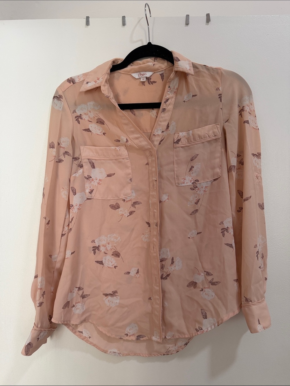 Cupio Blush Peach Floral Button-Up Blouse